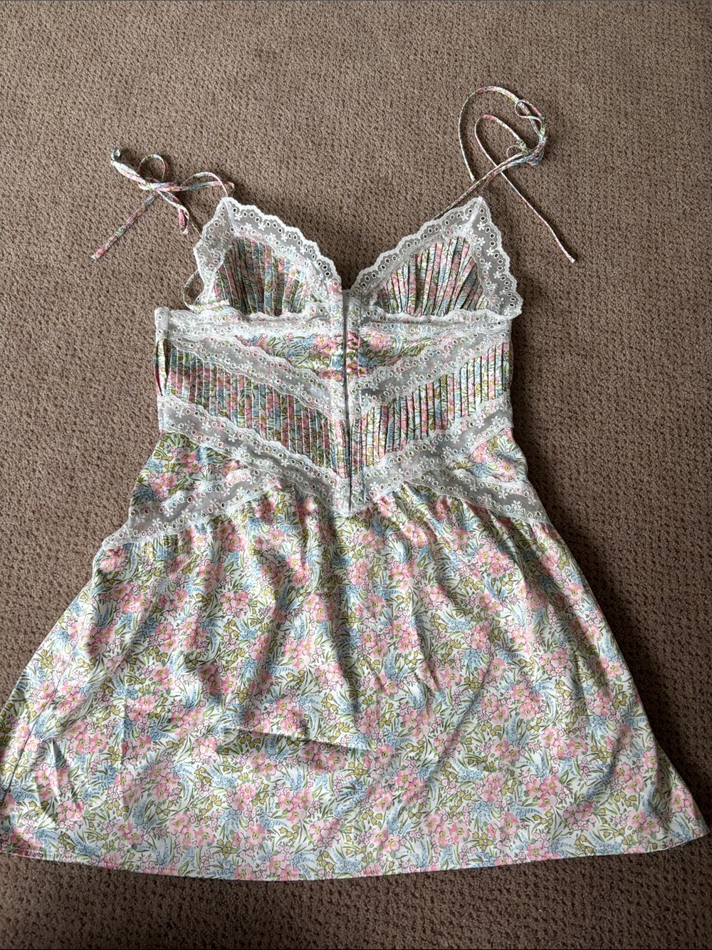 For Love & Lemons Floral Lace Chemise in Pink and Green